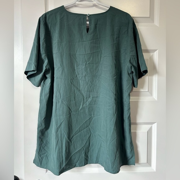 Eileen Fisher Teal Lightweight Short Sleeve Tencel Blouse Sz L - Picture 3 of 8